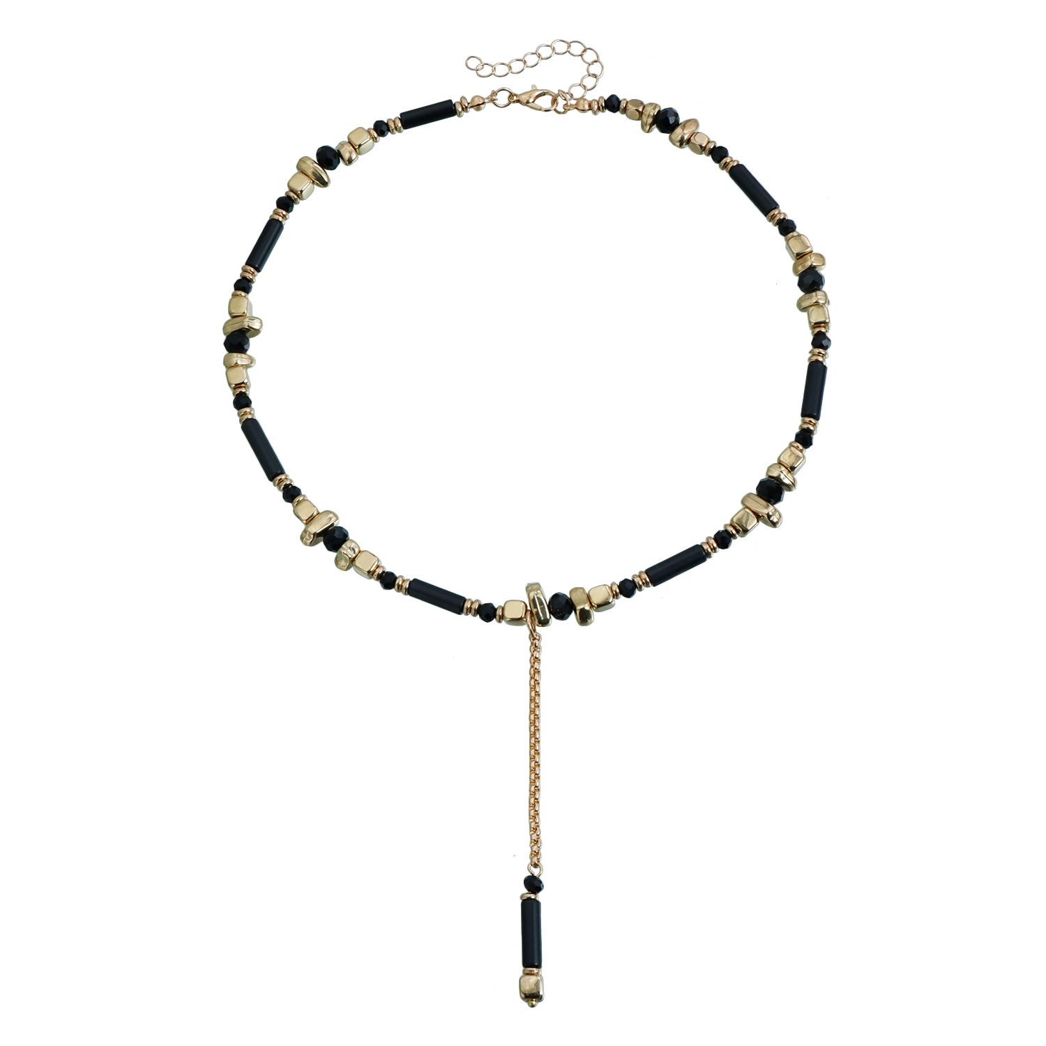 

Tiger s eye stone beaded necklace, retro splicing bohemian Y-shaped design necklace