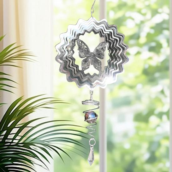 3D Wind Spinner Highly Reflective Metal Bird Deterrents To Scare Birds Away Mirrored Hanging Heart Butterfly Wind Spinner for Outside Garden Yard