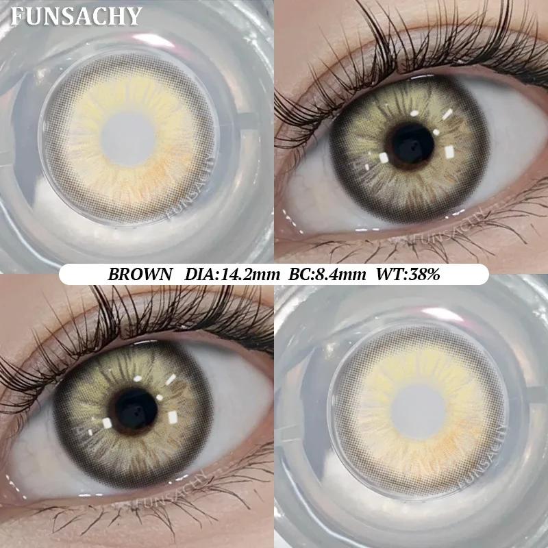 FUNSACHY Color Contacts 1Pair Natural Brown Korean Big Eye Contact Lenses for Eyes Beauty Gray Pupils Colored Soft Lens Yearly