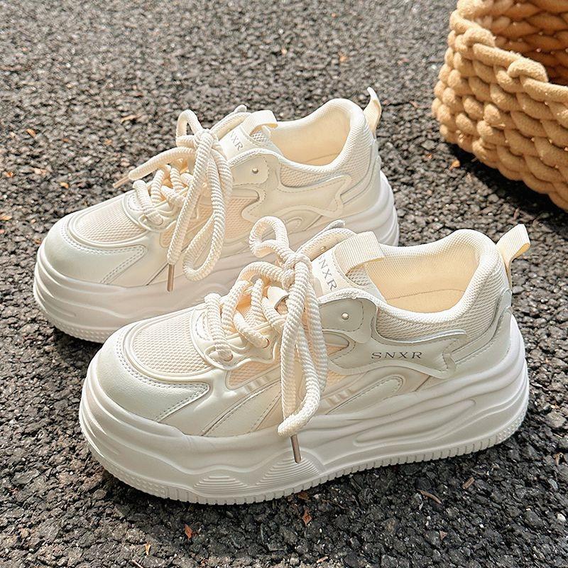 High-value summer new mesh breathable little white shoes women's milk fufu with skirt thick-soled heightening board shoes women