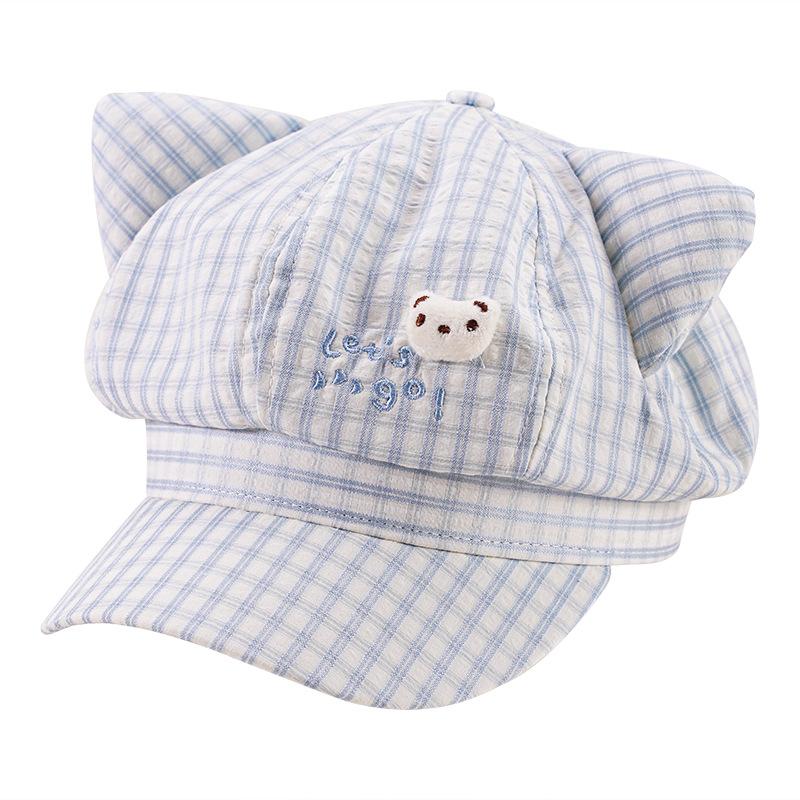 Cute Cat Ears Striped Octagonal Hat Women Spring Summer Fresh Versatile
