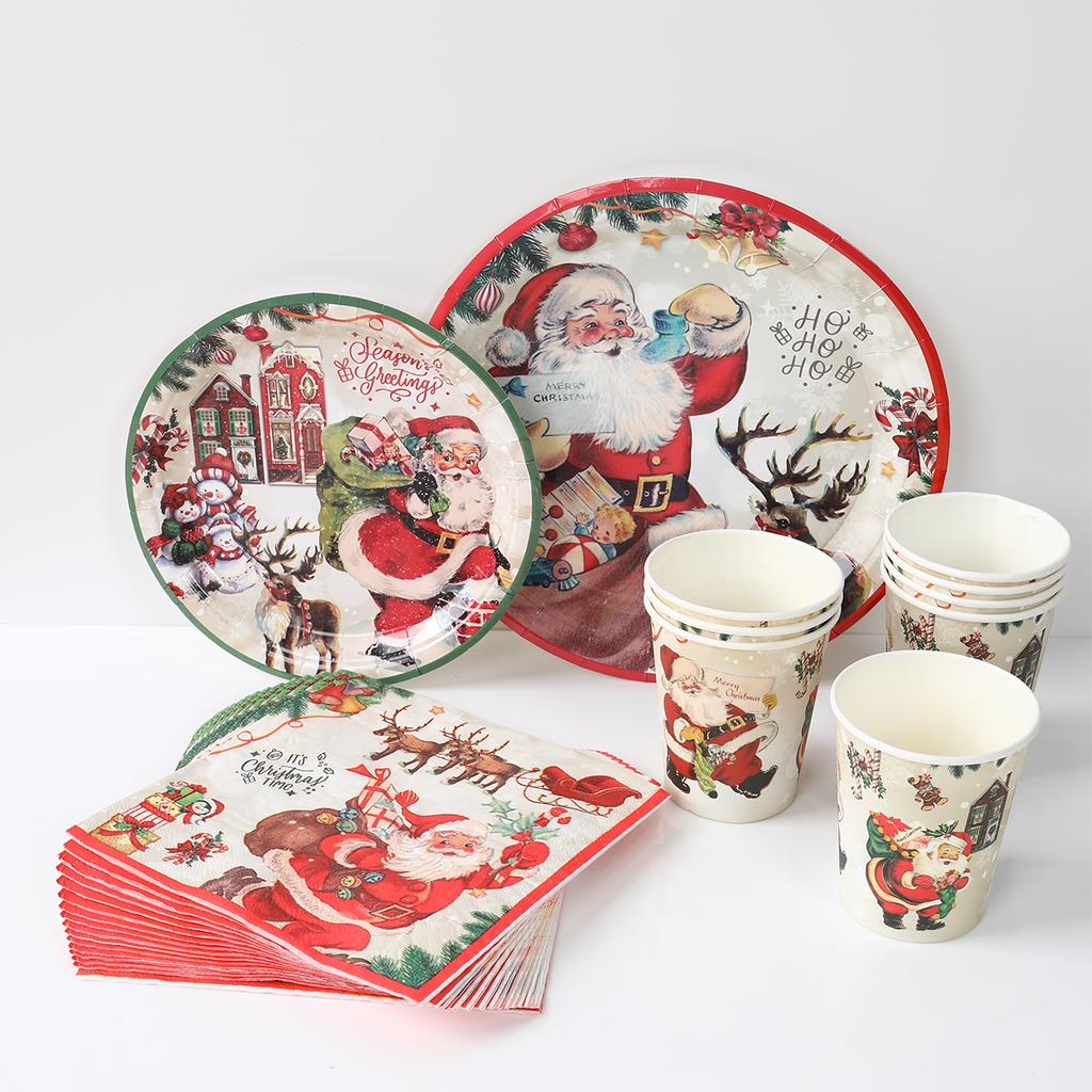 Christmas Disposable Paper Tableware Merry Christmas Decor For Home 2025 Navidad Natal Cristmas Xmas Gift Happy NewYear 2025