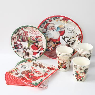 Christmas Disposable Paper Tableware Merry Christmas Decor For Home 2025 Navidad Natal Cristmas Xmas Gift Happy NewYear 2025