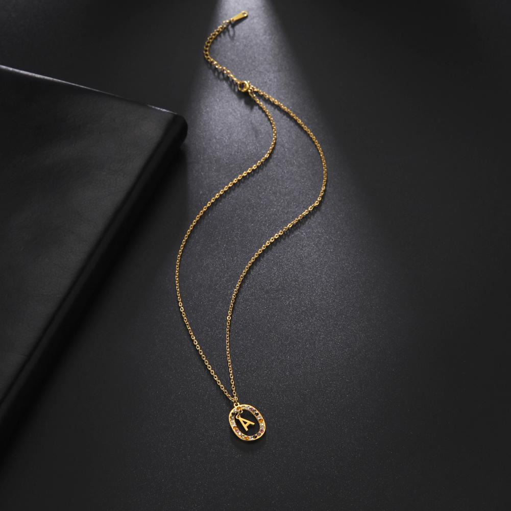 Stainless Steel Colorful Zircon Initial Letter Necklace Women A-Z Alphabet Aesthetic Neck Chain Jewelry Mother Day Gift