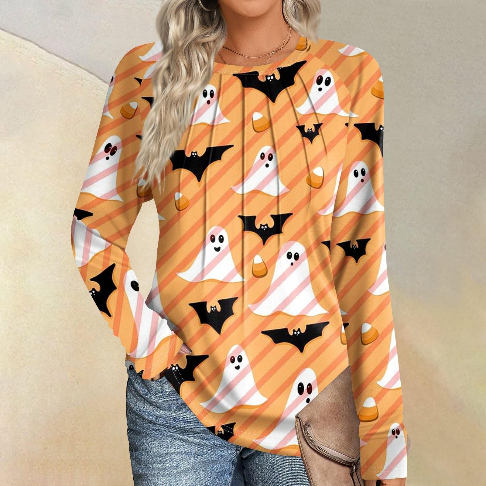 

Женская мода повседневная Хэллоуин длинный рукав круглый вырез топ XL жёлтый