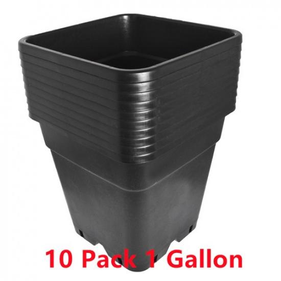 10 × 1 Gallon Square Black Nursery Pot Plastic Plant Flower Pots Re-ble