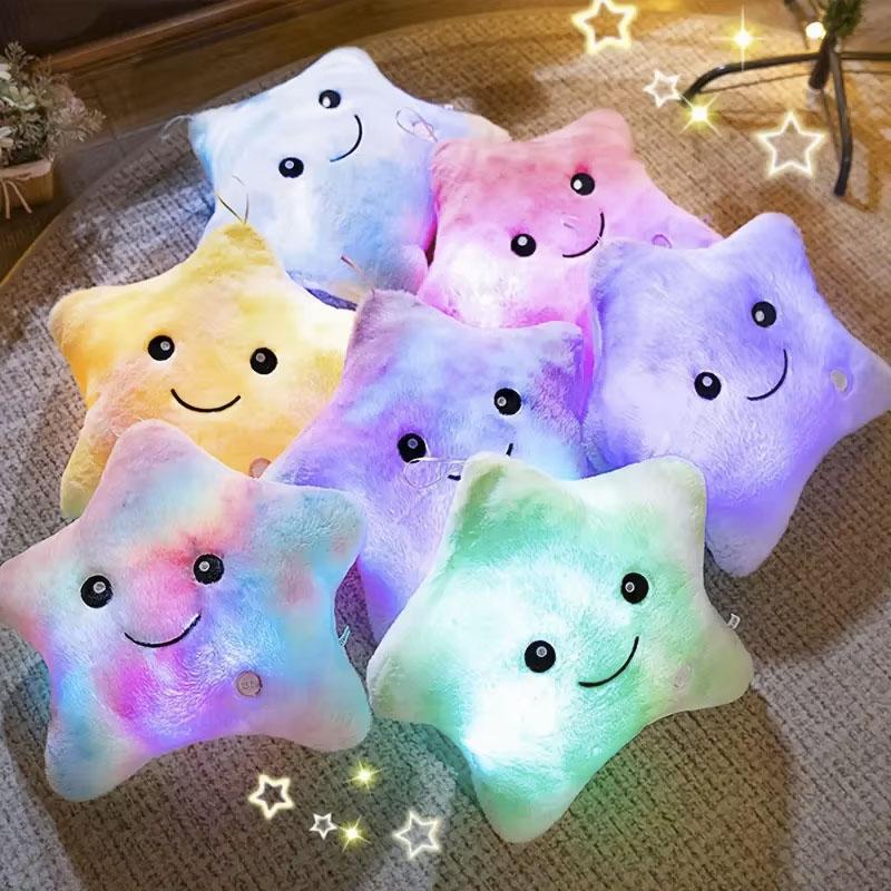 23Cm Creative Twinkle Star Shaped Plush Pillow Led Night Light Glowing Cushions Plush Stuffed Toys Gifts For Kids Decoration