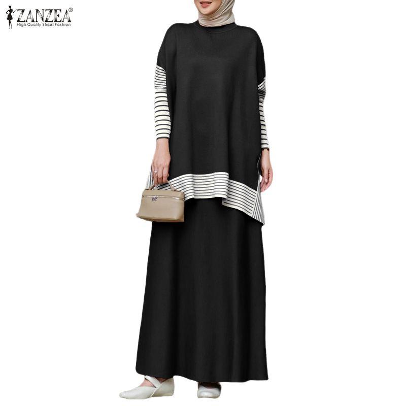 ZANZEA Women Long Sleeve Blouse and Long Skirts Muslim Two Piece Suit Sets