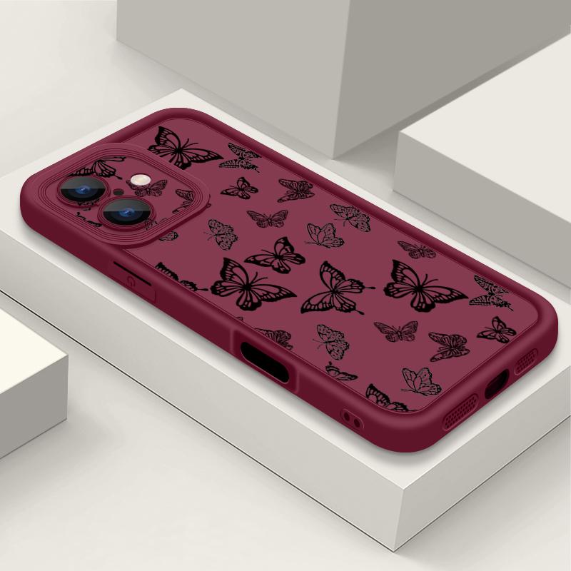

Black Butterflies Pattern Phone Case For iPhone 16 Pro Max 16e 15 14 13 12 11 XR XS 8 7 ShockProof Soft Silicone Case Cover iPhone 8 / 7 / SE 2 / SE 3 вина червоного кольору