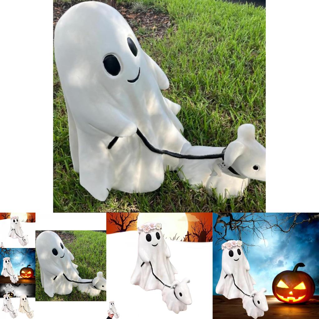 Resin Craft Ghost Dog Walking Decoration For Spooky Halloween Home And Yard Decor