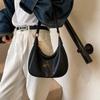 Women Retro Crescent Bag PU Leather with Zipper Hobo Shoulder Bag Solid Handbag Work Casual Underarm Pouch Travel Crossbody Bags