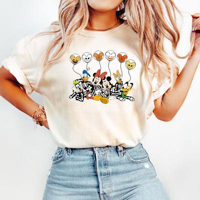 Comfort Colors® Mickey And Friends Halloween Shirt, Halloween Balloons T-Shirt, Halloween Shirt, Mickey Skeleton Shirt, Halloween Tee