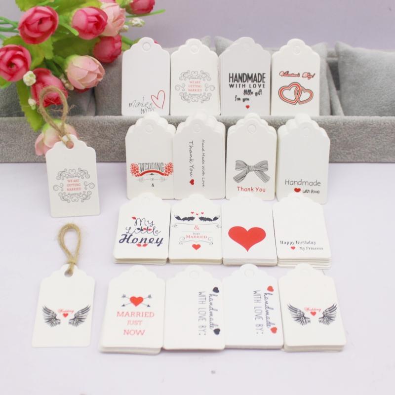 100 szt. + 100 sznurków 3x5 cm biały/papier kraft. Dziękujemy za ręczne wykonanie zawieszki do etykiety