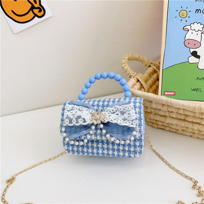 Adorable Girl's Bowknot Coin Purse Charming Pearl Handbag Trendy Chain Shoulder Bag