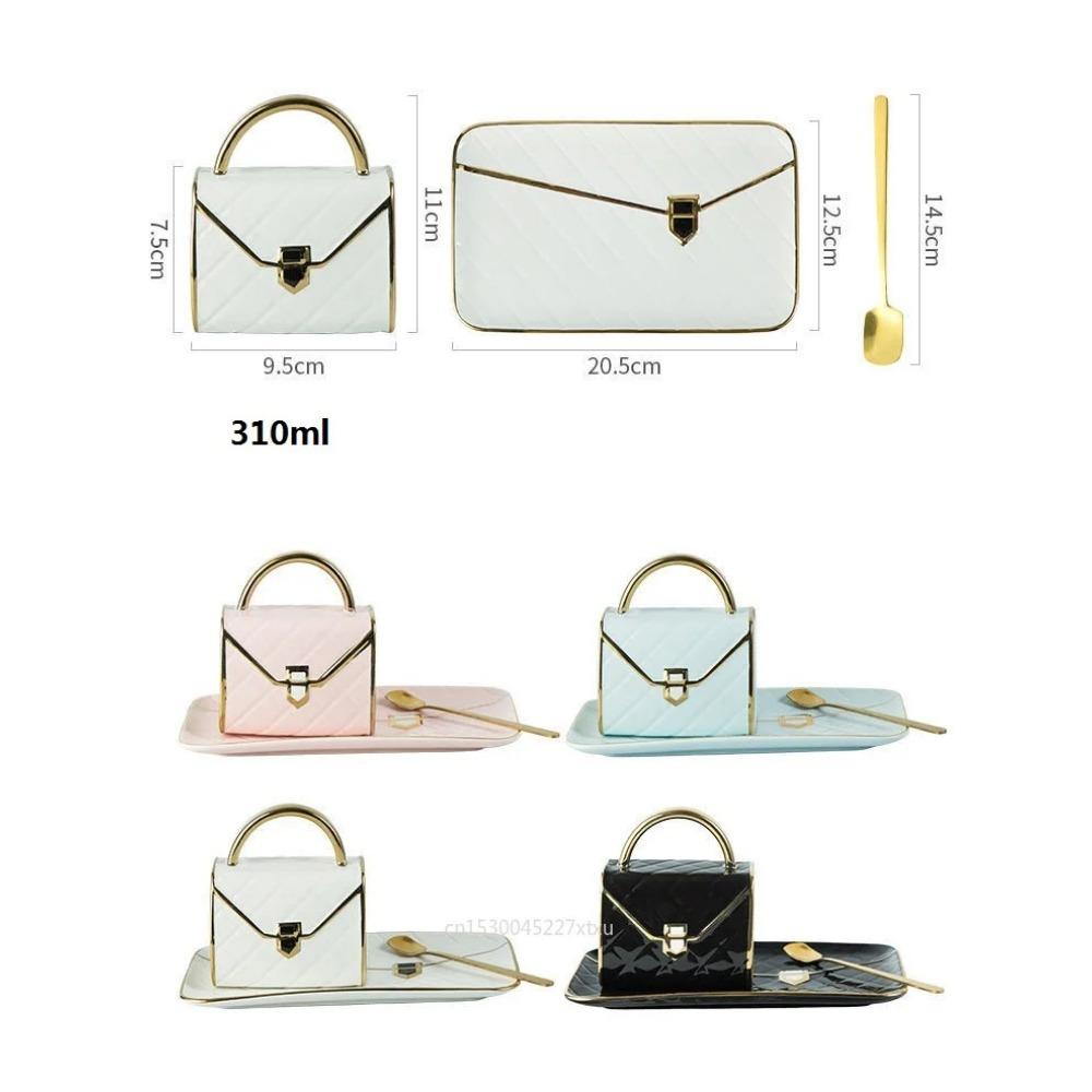 Handbag-Shaped Creative Mug With Saucer & Spoon Nordic Ceramic Milk Tea Office Cups Drinkware Coffee Cup Sets Gift