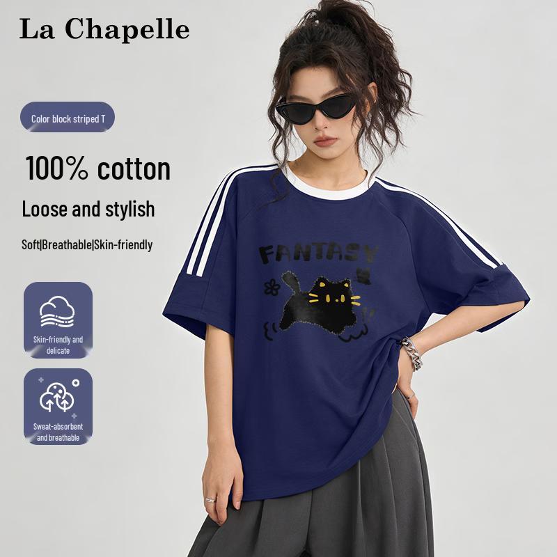 

La Chapelle Women s Casual Cat Print Cotton T-Shirt L