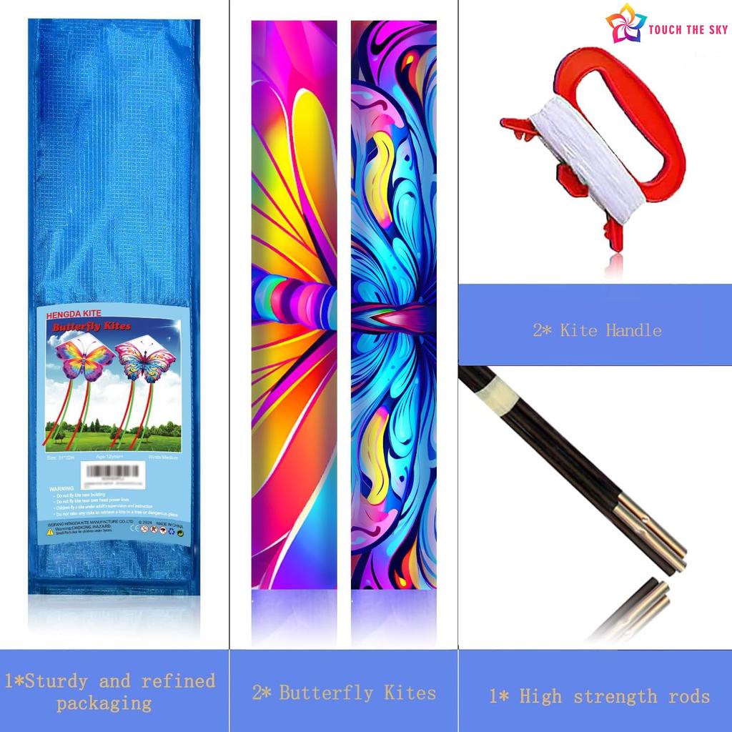 Pair of Butterfly Kites, Butterfly Style, Purple, for Adults and Teenagers, Ideal for Beginners, Easy To Assemble and Operate, Includes Storage Bag,