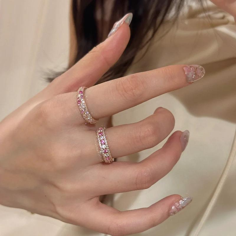 Offener Ring Elegant Rosarot Glänzend Funkelnd Stapelbar Damen Schmuck Geschenk