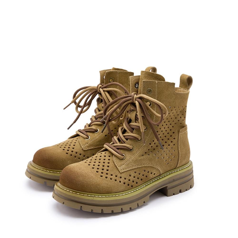 2025 Summer New Women's Soft Leather Hollowed-Out  Boots - Retro Ankle Boots