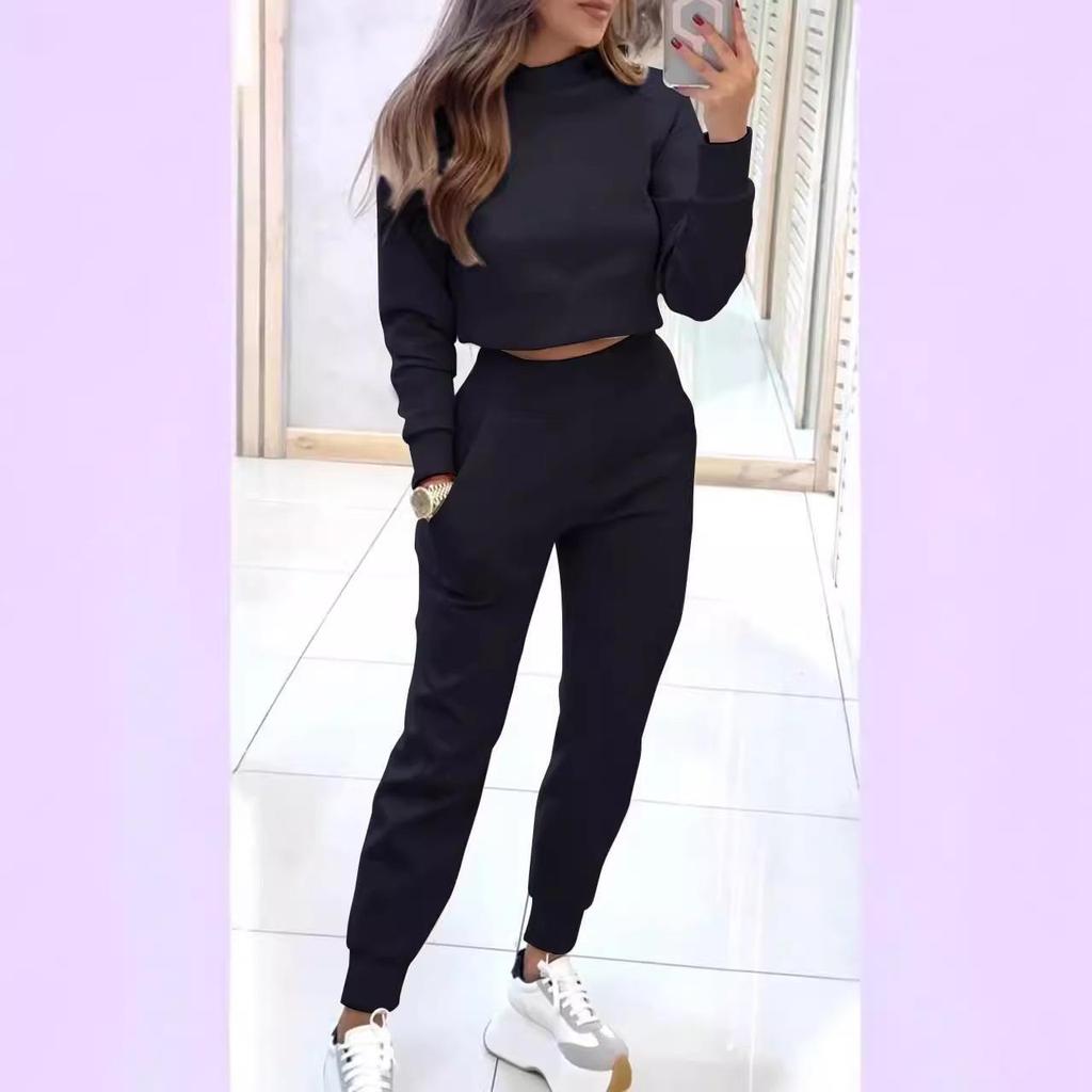 2024 Autumn/Winter Women's Slim Fit High Neck Long Sleeve Casual Set for Europe and America