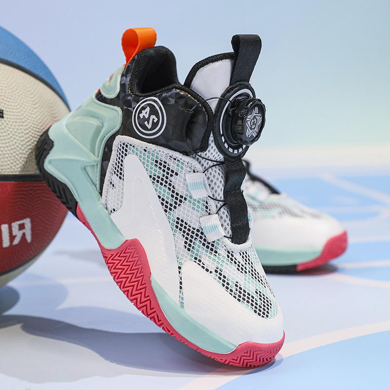 2025 New Autumn Boys' Basketball Shoes: Breathable Mesh, Rotating Buckle, Ideal for Students and Running.