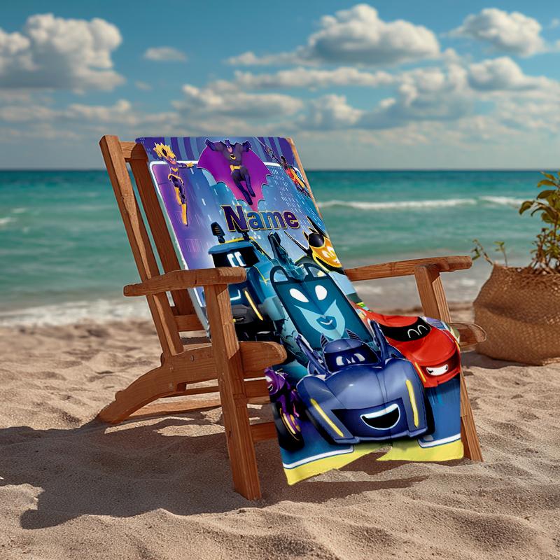 Custom Name Ultra-Soft Beach Towel with Batwheels Theme,Ideal for Pool - Camping, Diving - Perfect Travel Essential, Vibrant Beach Towel.