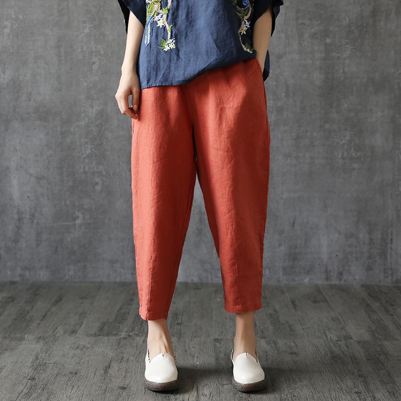 Women's Summer 2025 Cotton-Linen Slim Harem Pants - Korean Style, Loose Fit, Nine-Point Casual Carrot Pants.