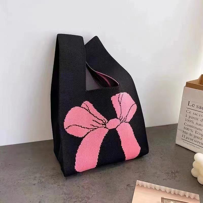 

Women Handmade Knot Wrist Bag New Bowknot Knit Handbags Casual Small Bow Tote Bag Girls Reusable Shopping Bags рожевий
