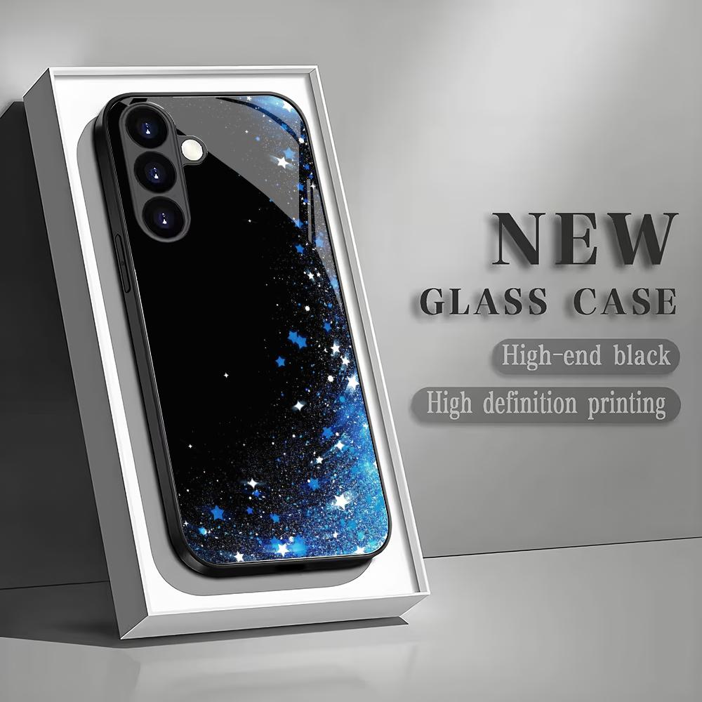 Custodia in vetro temperato con stella blu per telefono adatta per Samsung Galaxy S26 S25 S24 S23 S22 S20 FE/Ultra/Plus cover posteriore anti caduta