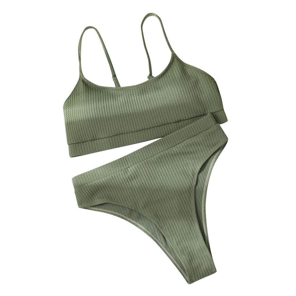 Two Piece Bikini Swimsuit for Women Textured Fabric High Waist Bottom and Adjustable Strap Top Swimwear Set for Beach Pool