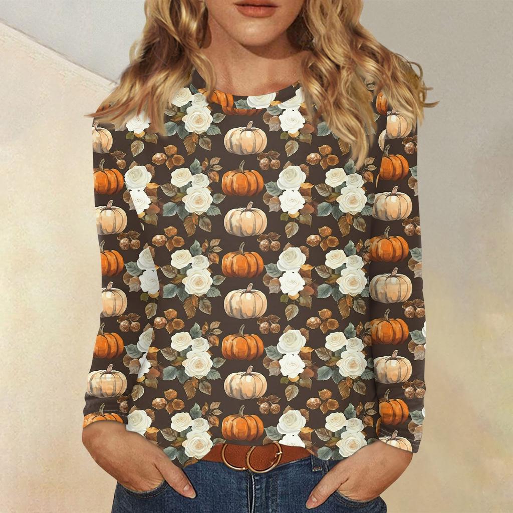 Langarmshirts Für Damen Niedliche Halloween-Print Grafik-T-Shirts Blusen Lässig Große Größen Basis-Oberteile Pullover