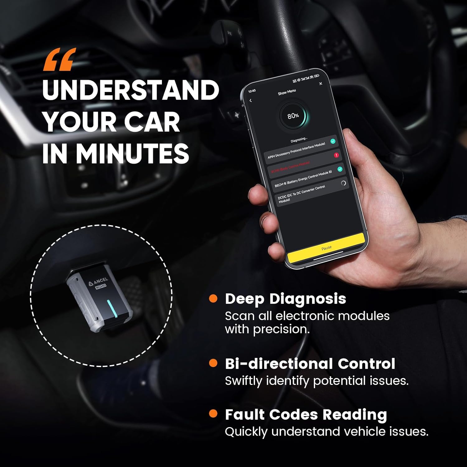 

Echo OBD2 Сканер Bluetooth - Читатель кодов всех систем, Инструмент диагностики автомобиля для iOS Android United States