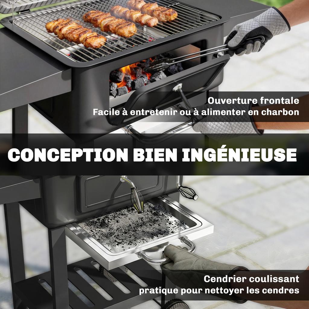 Charcoal Barbecue Cart, XXL Lid, Adjustable Vents, 112 Cm, Black