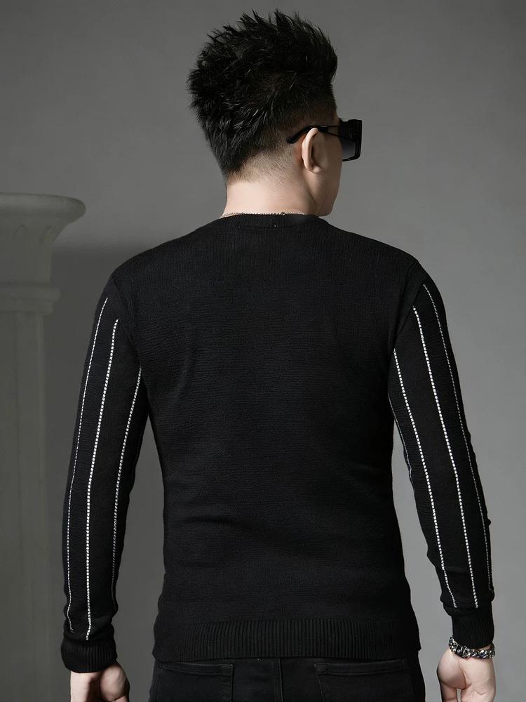 European-Style Round-Neck Sweater for Men, Autumn/Winter 2025 New Trendy Brand with Pocket Decoration, Pullover Long-Sleeve Knit Base Shirt