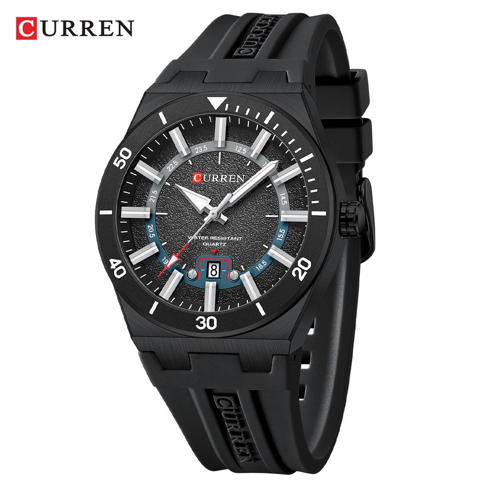 CURREN 8491 Men's Waterproof Quartz Watch with Rubber Strap and Calendar