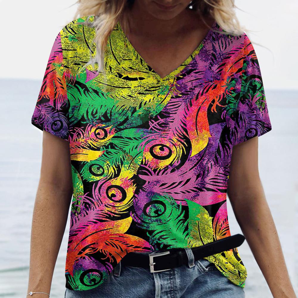 Новые яркие женские футболки с принтом павлиньего пера размера плюс — фото 18