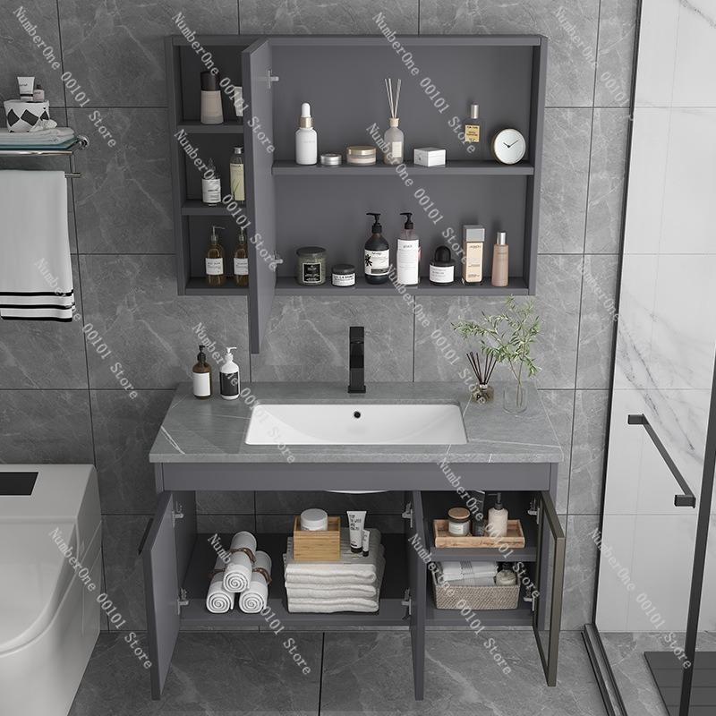 Simple Space Aluminum Bathroom Cabinet Set,Integrated Ceramic Washbasin and Storage Unit,Suitable for Compact Family Bathrooms
