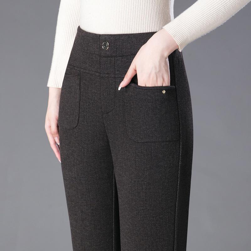 Damskie wełniane spodnie wyszczuplające z mikro rozszerzaną nogawką - Modne spodnie casualowe z prostą nogawką na jesień/zimę 2024 dla mam w średnim wieku