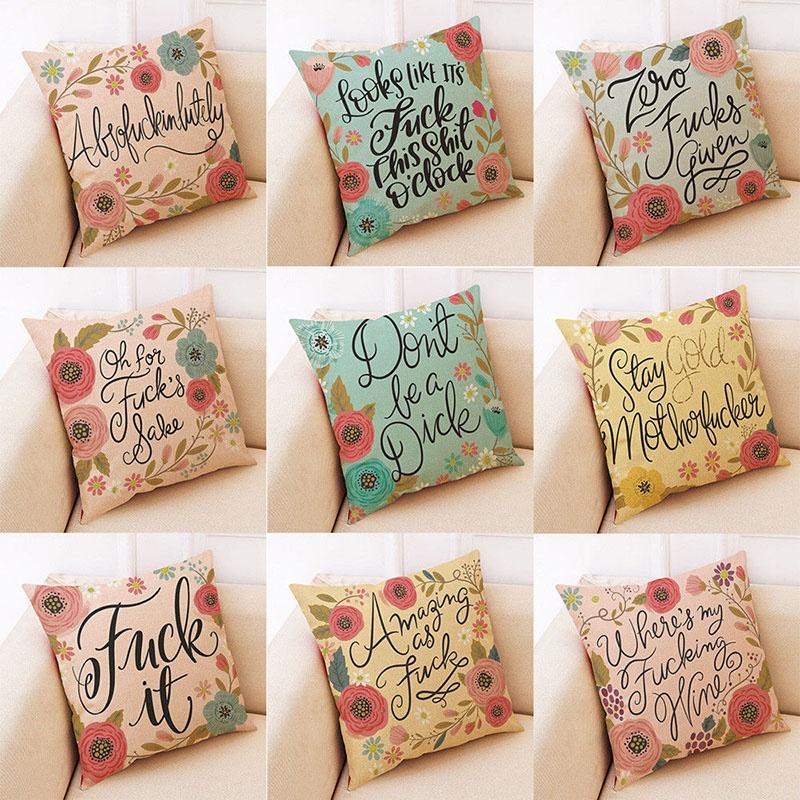 Elegant Letter Print Cotton Linen Pillow Cover For Home Car And Office Decor