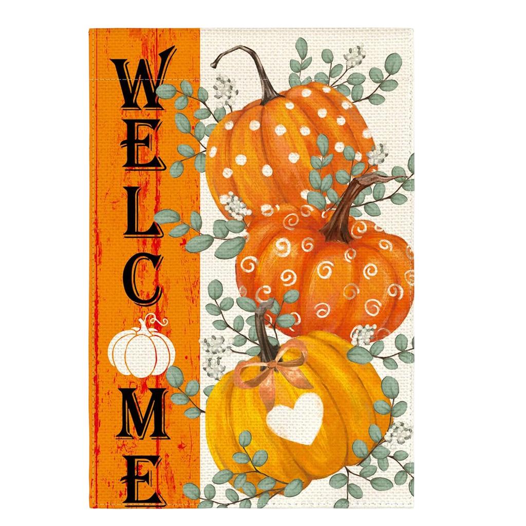 Double Sided Linen Garden Flag with Thanksgiving Pumpkin and Maple Leaf Design 45x30cm Durable Outdoor Decorative Banner for Yard Porch