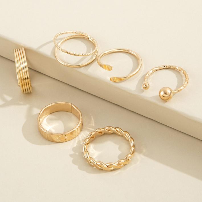Delysia King 6pcs /Set Simple And Irregular Metal Winding Combination Fashion Ring Set
