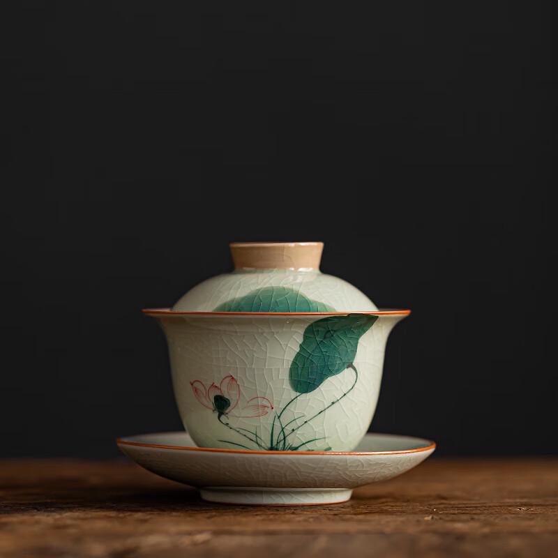 ZJ Hand-painted Ge Kiln Ceramic Gaiwan