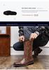 Men's Size 48 Leather High-Top Boots - Retro Cowboy Style for Spring, Autumn, and Winter