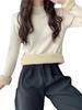 Women's Thick Velvet Half-High Collar Pullover: Slim Fit, Warm Autumn/Winter Knit Top
