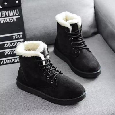 Winter Snow Boots Women's Short Boots Short Tube Warm Boots Lace Up Women's Shoes Flat Heels Fashion Martin Cotton Boots