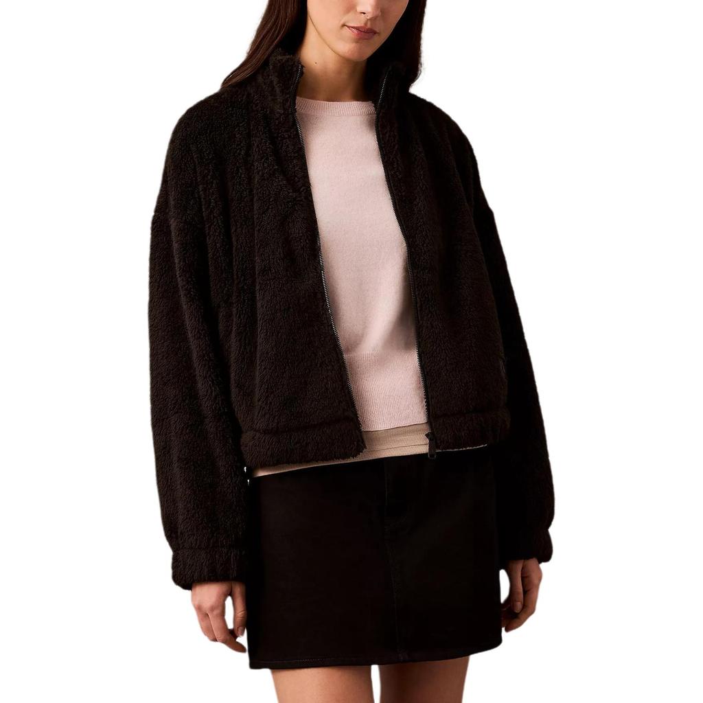 Calvin Klein Casual Soft Solid Color Loose Stand Collar Long Sleeve Jacket Women jackets Black 47A206G-002