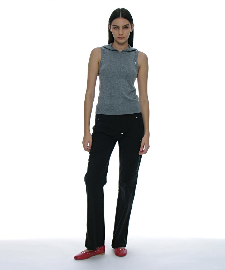 PARTIMENTO WOMEN Studded Hoodie Knit Top_Melange