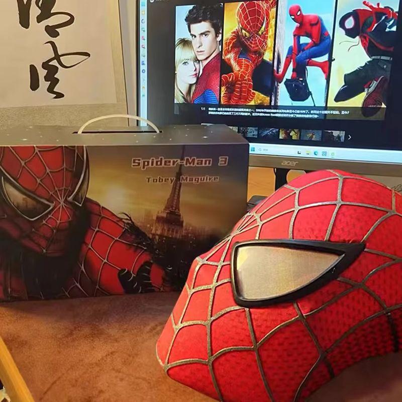 

Maguire Spiderman Mask With Magnetic Eyes Screen Printed Fabric Super Hero Cosplay Prop Surprise Gift For Adults Party Toy красный