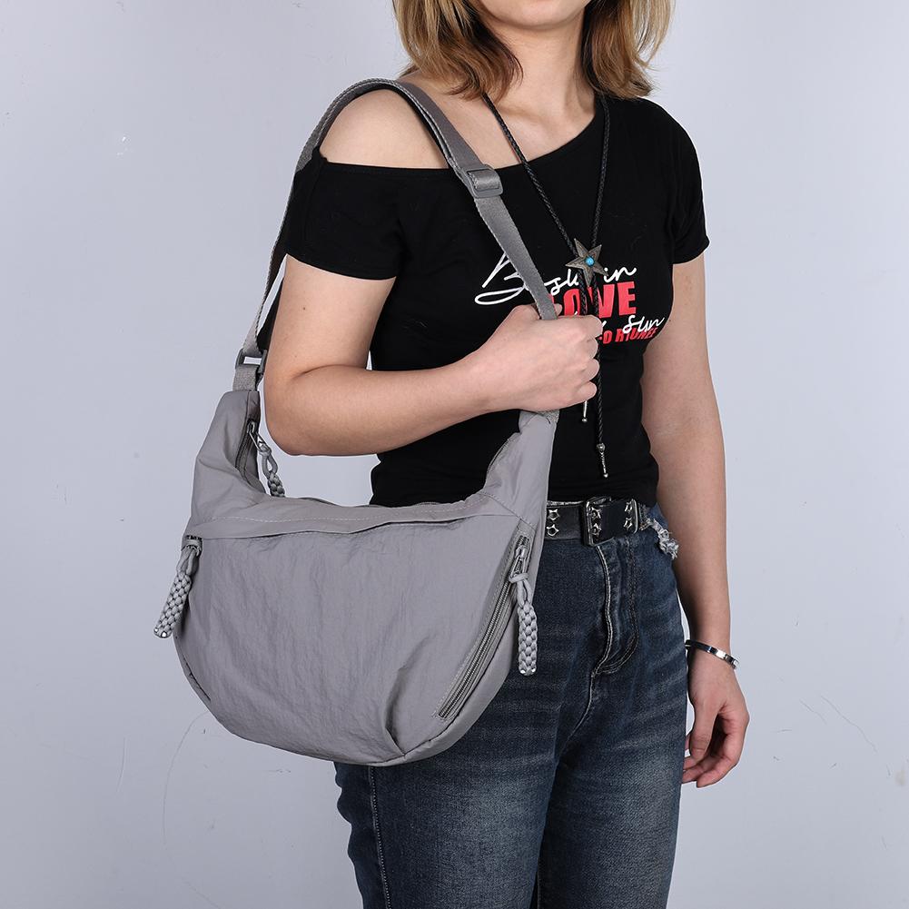 Nylon Crossbody Bag with Zipper Trendy Crescent Bag with Adjustable Strap Hobo Shoulder Bag Lightweight Shoulder Purse for Women