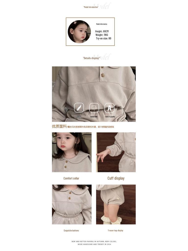 Korean Style Girls' Autumn Clothing Set 2025: Baby Romper & Two-Piece Outfit